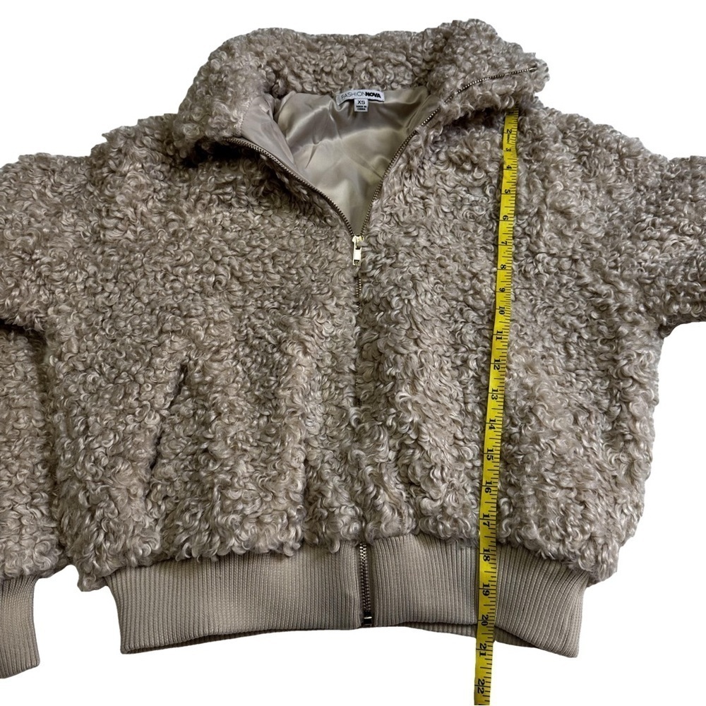 Fashion Nova Sherpa Teddy Jacket Coat Outerwear Size XS Beige Ribbed Cuffs Hem - Picture 14 of 16